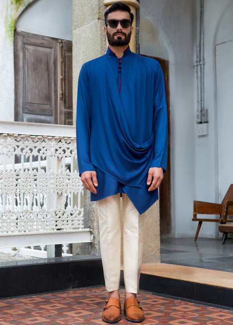 Arjun Kilachand | Royal Blue Drape Kurta | INDIASPOPUP.COM