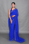 Label Earthen-Royal Blue Saree And Blouse-INDIASPOPUP.COM