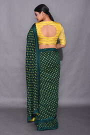 Label Earthen-Emerald & Yellow Saree With Blouse-INDIASPOPUP.COM