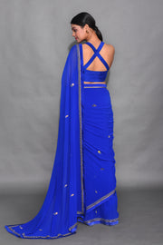 Label Earthen-Royal Blue Saree And Blouse-INDIASPOPUP.COM