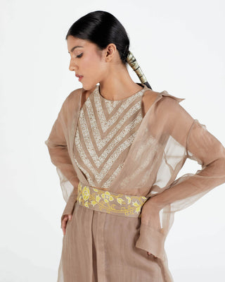 Megha Bansal-Pewter Grey  Amalta Top With Jacket And Pants-INDIASPOPUP.COM
