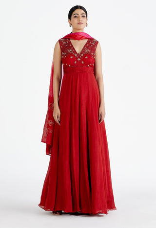 Megha Bansal-Red Myra Embellished Anarkali-INDIASPOPUP.COM