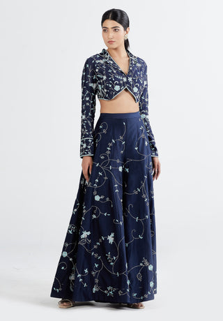 Megha Bansal-Navy Blue Zoya Blouse With Trousers-INDIASPOPUP.COM
