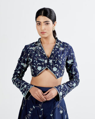 Megha Bansal-Navy Blue Zoya Blouse With Trousers-INDIASPOPUP.COM