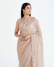 Megha Bansal-Nude Pink Hans Saree With Blouse-INDIASPOPUP.COM
