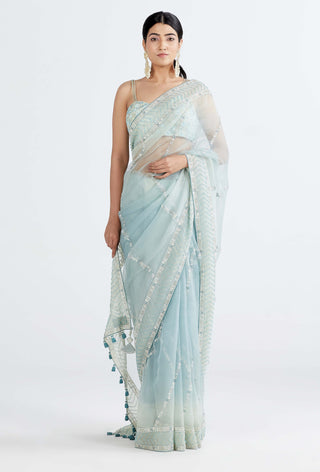 Megha Bansal-Sky Blue Runa Saree With Blouse-INDIASPOPUP.COM