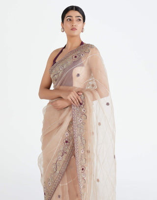 Megha Bansal-Nude Pink Nayantara Saree With Blouse-INDIASPOPUP.COM