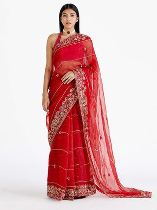 Megha Bansal-Red Nayantara Saree With Blouse-INDIASPOPUP.COM