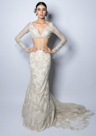 Disha Patil-Argent White Mermaid Skirt With Blouse-INDIASPOPUP.COM