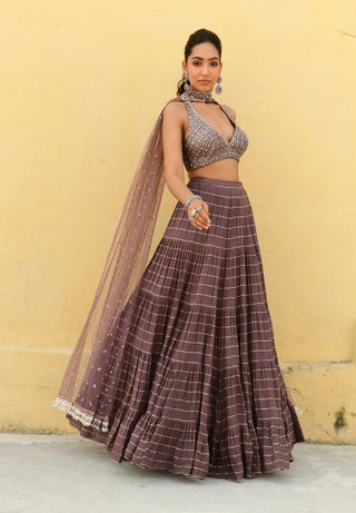 Chamee And Palak-Sahar Brown Embroidered Lehenga Set-INDIASPOPUP.COM