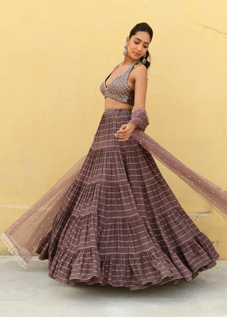 Chamee And Palak-Sahar Brown Embroidered Lehenga Set-INDIASPOPUP.COM