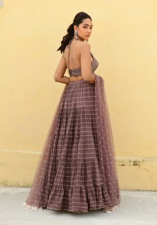 Chamee And Palak-Sahar Brown Embroidered Lehenga Set-INDIASPOPUP.COM