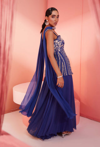 Sanya Gulati-Electric Blue Embroidered Kurta Set-INDIASPOPUP.COM