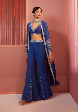 Sanya Gulati-Ink Blue Sharara And Cape Set-INDIASPOPUP.COM