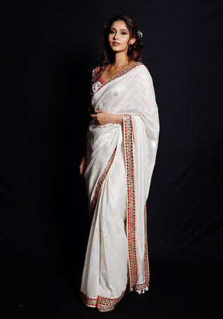 Archana Kochhar-Ivory Silk Saree Set-INDIASPOPUP.COM