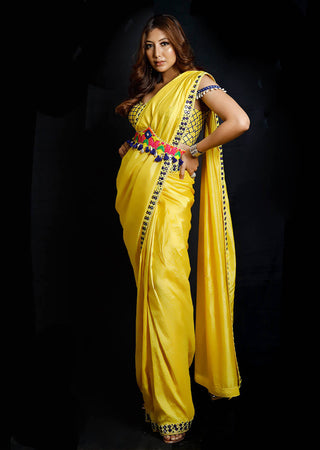 Archana Kochhar-Yellow Silk Saree Set-INDIASPOPUP.COM