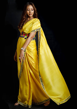 Archana Kochhar-Yellow Silk Saree Set-INDIASPOPUP.COM