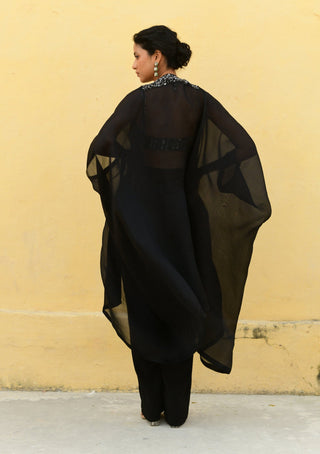 Chamee And Palak-Sasha Black Embroidered Cape And Pant Set-INDIASPOPUP.COM