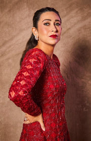 Red Embroidered Sharara Set