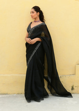 Chamee And Palak-Savli Black Embroidered Sari And Blouse-INDIASPOPUP.COM