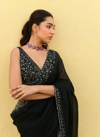 Chamee And Palak-Savli Black Embroidered Sari And Blouse-INDIASPOPUP.COM