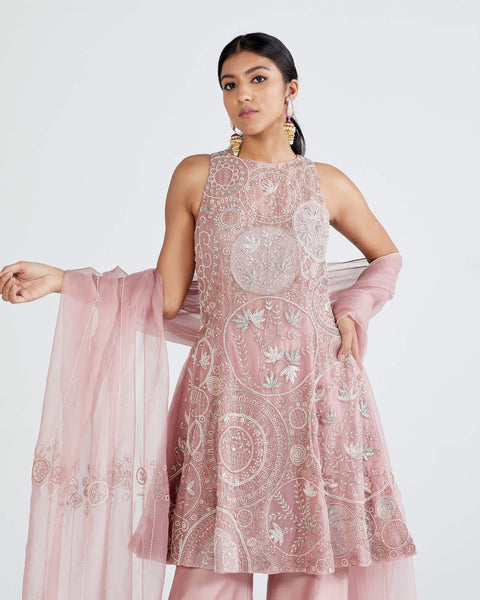 Megha Bansal-Barbie Pink Amira Kurta Set-INDIASPOPUP.COM