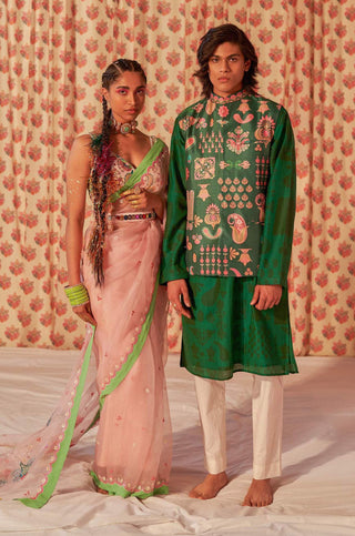 Siddhartha Bansal-Powder Pink Embroidered Sari With Blouse-INDIASPOPUP.COM