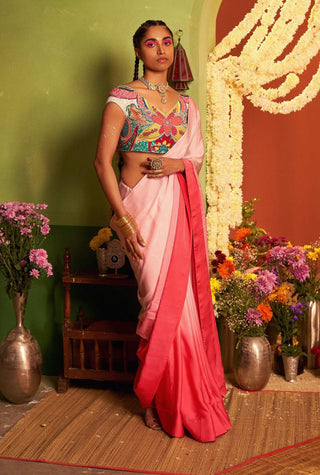 Siddhartha Bansal-Mastani Pink Ombre Sari With Blouse-INDIASPOPUP.COM