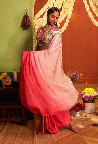 Siddhartha Bansal-Mastani Pink Ombre Sari With Blouse-INDIASPOPUP.COM