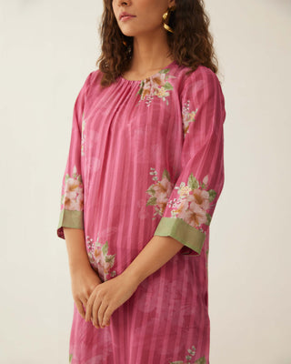 Shivani Bhargava-Pink Floral Stripe Kurta And Pant-INDIASPOPUP.COM