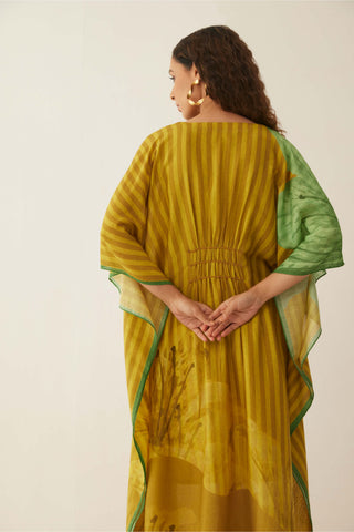 Shivani Bhargava-Green Chanderi Floral Mix Kaftan-INDIASPOPUP.COM
