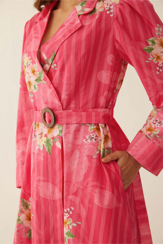 Shivani Bhargava-Pink Floral Stripe Jacket Set-INDIASPOPUP.COM