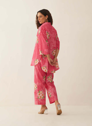 Shivani Bhargava-Pink Floral Stripe Shirt And Pants-INDIASPOPUP.COM