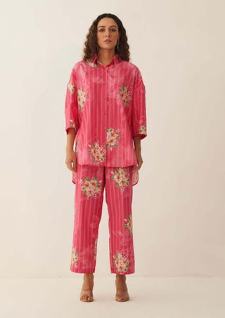 Shivani Bhargava-Pink Floral Stripe Shirt And Pants-INDIASPOPUP.COM