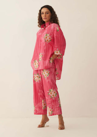 Shivani Bhargava-Pink Floral Stripe Shirt And Pants-INDIASPOPUP.COM