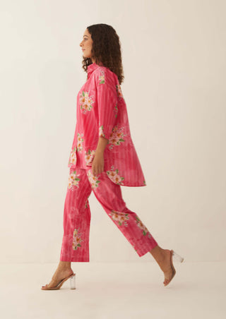 Shivani Bhargava-Pink Floral Stripe Shirt And Pants-INDIASPOPUP.COM