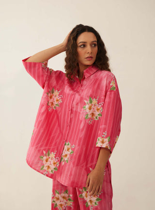 Shivani Bhargava-Pink Floral Stripe Shirt And Pants-INDIASPOPUP.COM