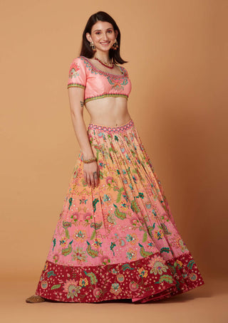Siddhartha Bansal-Peach Pink Embroidered Lehenga Set-INDIASPOPUP.COM