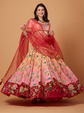 Siddhartha Bansal-Peach Pink Embroidered Lehenga Set-INDIASPOPUP.COM