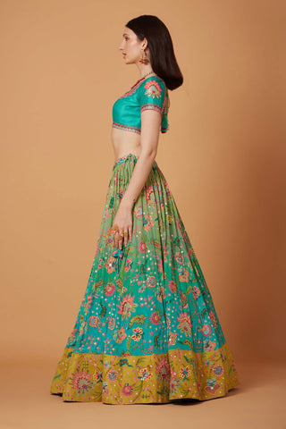 Siddhartha Bansal-Aqua Turquoise Embroidered Lehenga Set-INDIASPOPUP.COM