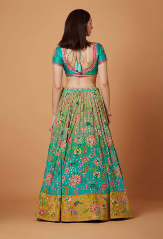 Siddhartha Bansal-Aqua Turquoise Embroidered Lehenga Set-INDIASPOPUP.COM