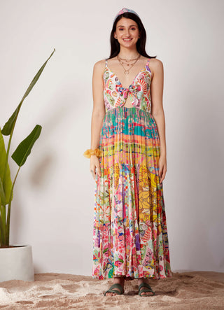 Siddhartha Bansal-Multicolor Printed Tiered Dress-INDIASPOPUP.COM