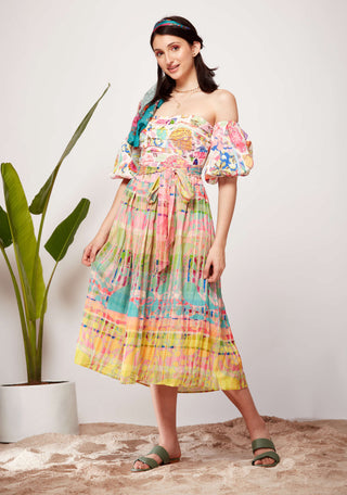Siddhartha Bansal-Multicolor Off-Shoulder Gathered Dress-INDIASPOPUP.COM