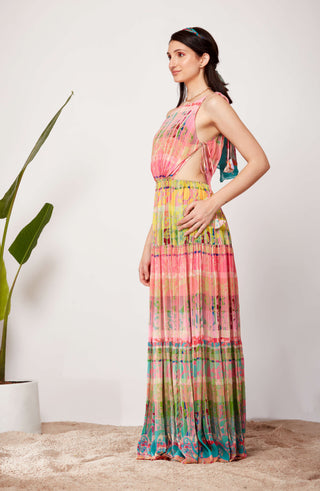 Siddhartha Bansal-Multicolor Ombre Tie Up Dress-INDIASPOPUP.COM