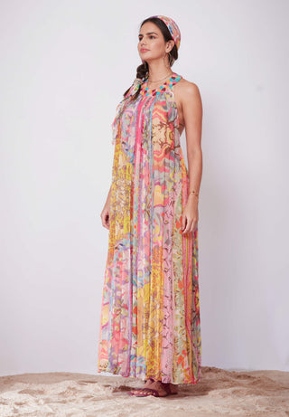 Siddhartha Bansal-Print Gathered Maxi Dress-INDIASPOPUP.COM