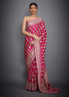 Ri.Ritu Kumar-Fuchsia Floral Saree With Unstitched Blouse-INDIASPOPUP.COM