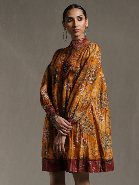 Ritu Kumar-Yellow Printed Short Dress-INDIASPOPUP.COM