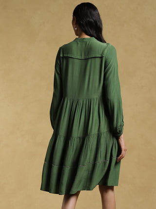 Ritu Kumar-Green Lace-Insert Short Dress-INDIASPOPUP.COM