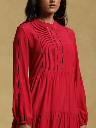Ritu Kumar-Pink Lace Insert Short Dress-INDIASPOPUP.COM