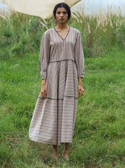 Pozruh-Pastel Grey Talitha Stripe Dress-INDIASPOPUP.COM